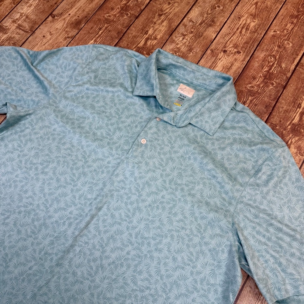 Greg Norman Play Dry ML75 Polo Shirt Mens Extra Large Blue Palm Leaf Golf